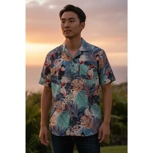 Besser Bay Men's Hawaii Island Tropical Shirt Beach Palm Trees Size Large